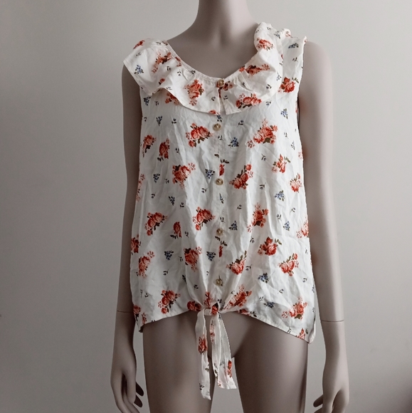 Vintage Tops - New floral print front tie blouse